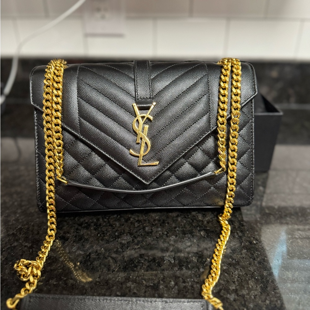 YSL SAINT LAURENT ENVELOPE SMALL QUILTED LEATHER CROSSBODY BAG